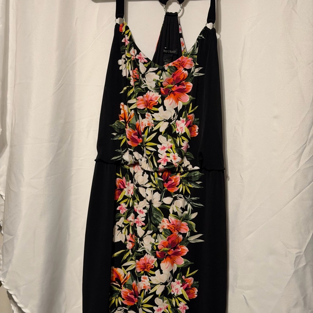 White House Black Market Black Maxi Dress with Multicolor Floral Panel